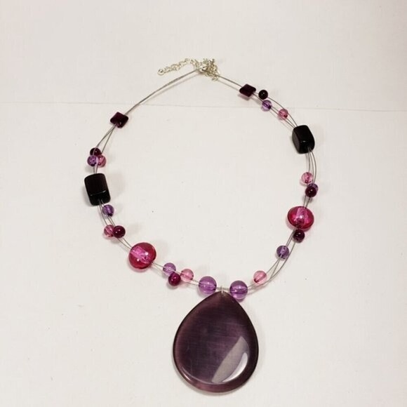 Silver Tone Layered Illusion Colorful Beaded Pendant Necklace  & Drop Earrings - Picture 7 of 10